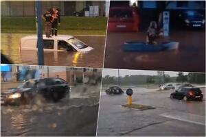HOROR U NOVOM SADU POSLE OLUJE: Ljudi spašavaju živu glavu iz potopljenih automobila, penju se na krov