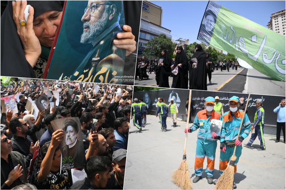 SAHRANA RAISIJA U NJEGOVOM RODNOM GRADU Masa nosi slike poginulog predsednika Irana, otkriveno kog je PUTIN poslao u Mašhad (FOTO)