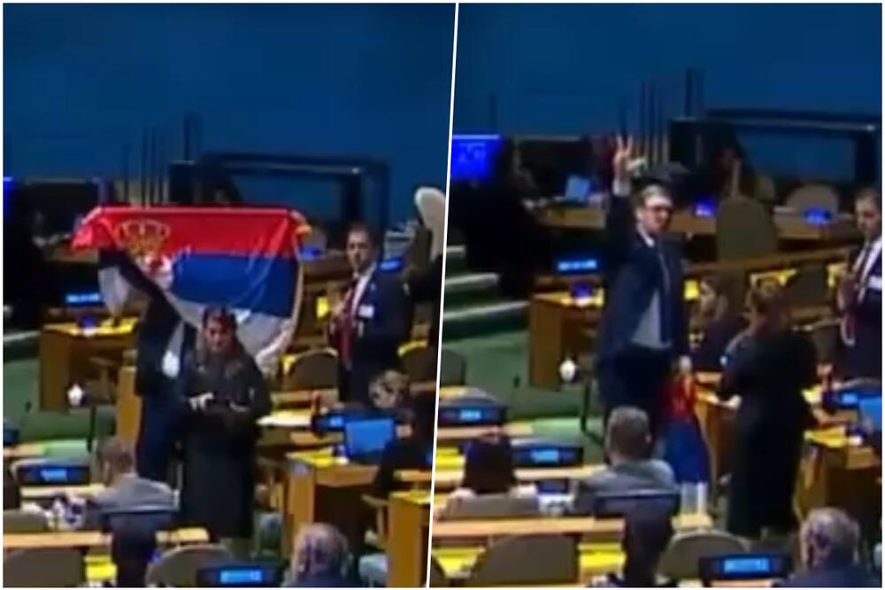 USTAO I PONOSITO RAZVIO SRPSKU TROBOJKU, PA POKAZAO TRI PRSTA! Predsednik Vučić poslao nikad snažniju poruku u UN (VIDEO)