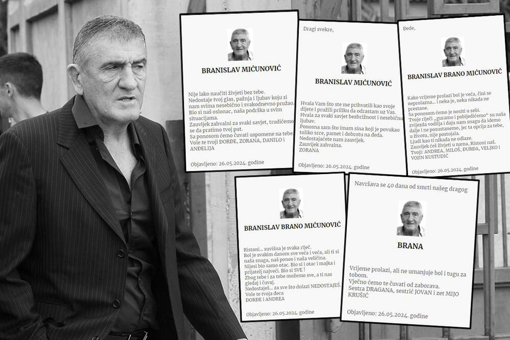 "BOL JE SVAKIM DANOM SVE VEĆA" Veliki broj čitulja na 40 dana od smrti Brana Mićunovića, deca mu uputila OVE reči (FOTO)