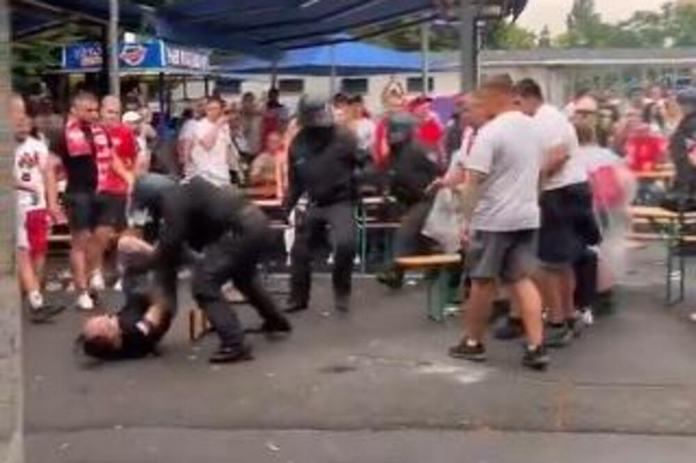 GDE SI POŠAO!? Pijani navijač BACIO FLAŠU na policiju, usledio je BRUTALAN odgovor! (VIDEO)