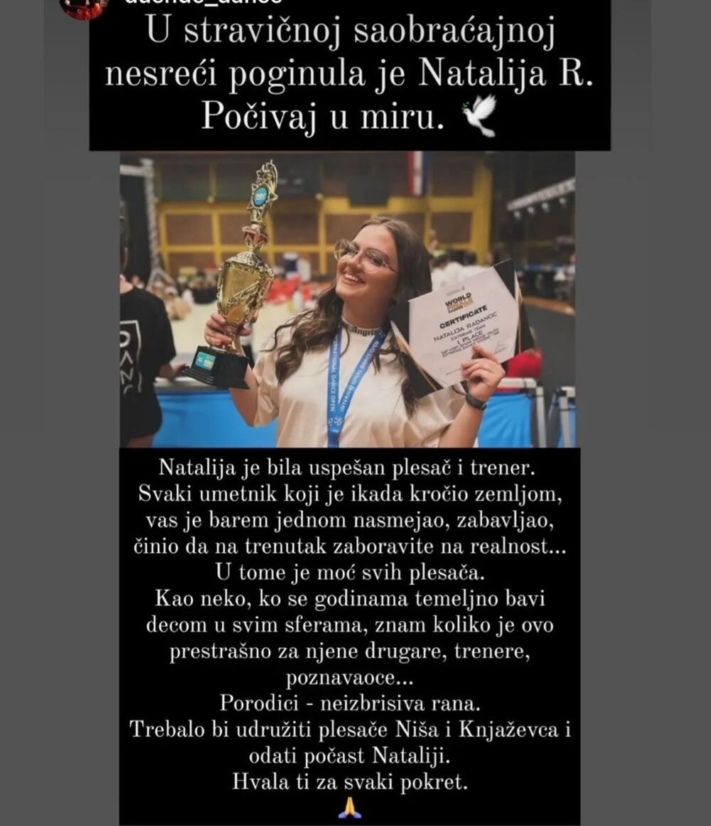 prijatelji i plesne grupe opraštaju se od poginule natalije