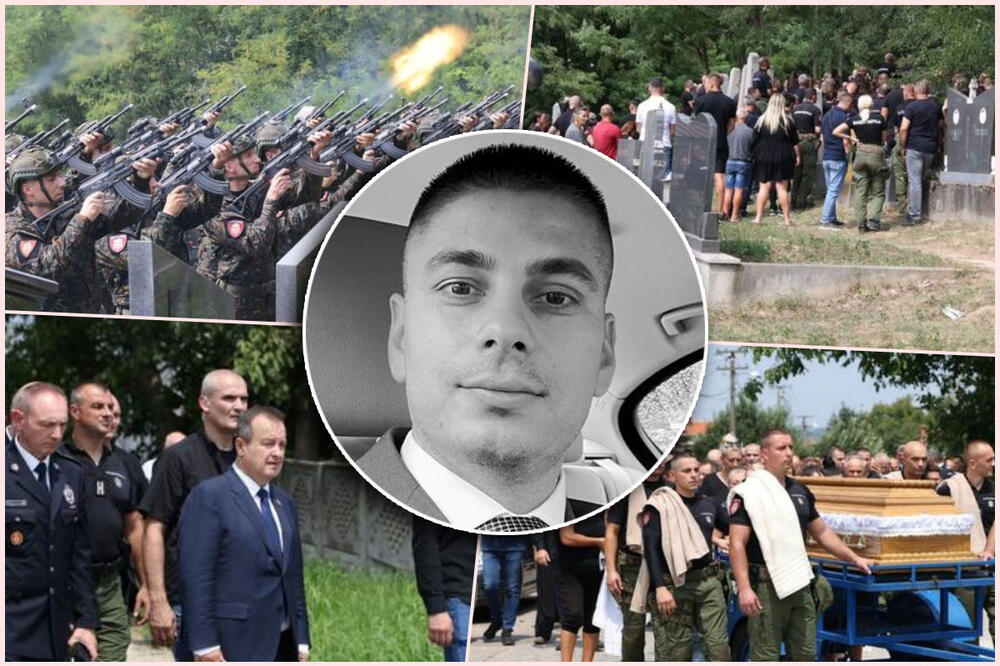 U ZLATNOM KOVČEGU, PREKRIVEN ZASTAVOM SRBIJE Sahranjen hrabri policajac Nikola Krsmanović: Ispratilo ga hiljade ljudi (FOTO/VIDEO)