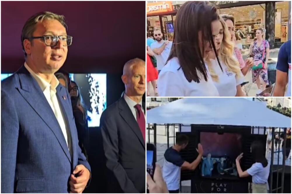 OLIMPIJCI IZ KNEZA SA VUČIĆEM IGRALI IKS-OKS: Predsednik u Parizu prvi isprobao "Prozor u EXPO 2027" (VIDEO)