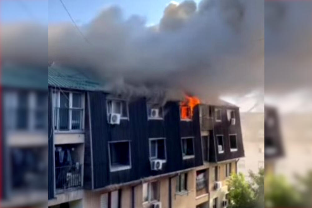 VELIKI POŽAR NA KARABURMI! Vatra guta stan u potkrovlju zgrade, crni dim prekrio sve (VIDEO)