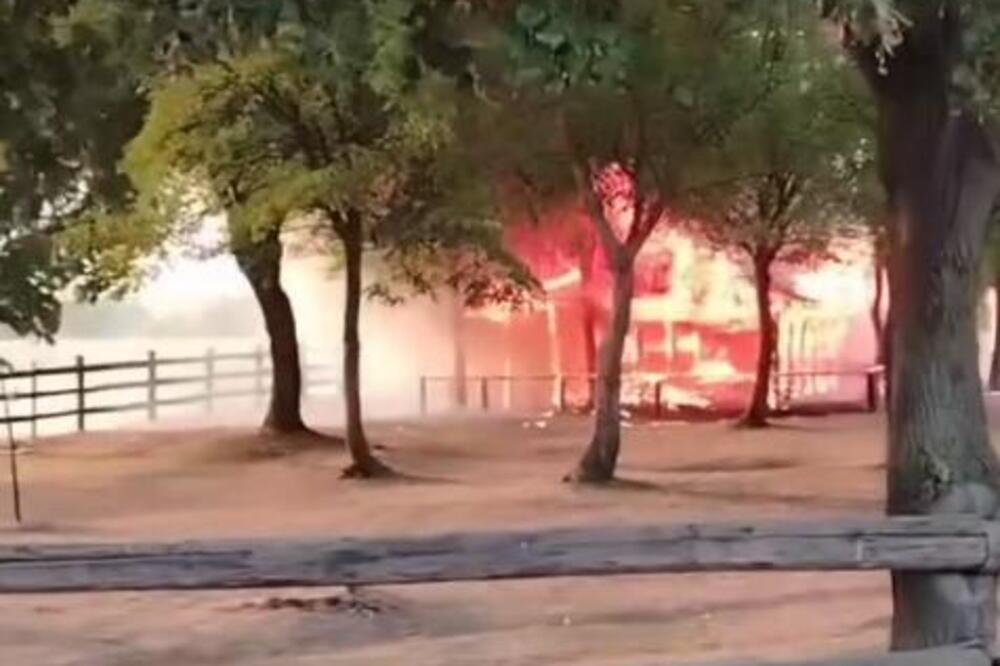 ZAPALIO SE POZNATI RESTORAN U PANČEVU: Vatra se proširila na obližnje objekte, plamen se uzdiže nekoliko metara uvis (VIDEO)