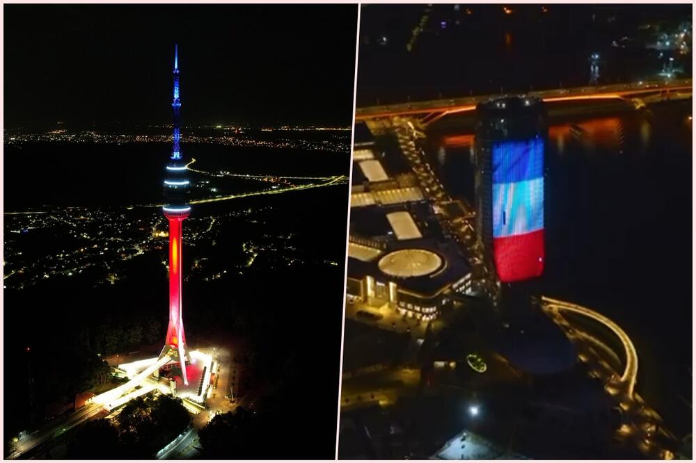 SIMBOLI BEOGRADA U BOJAMA FRANCUSKE ZASTAVE: Spektakularni prizori u čast posete predsednika Makrona (VIDEO, FOTO)